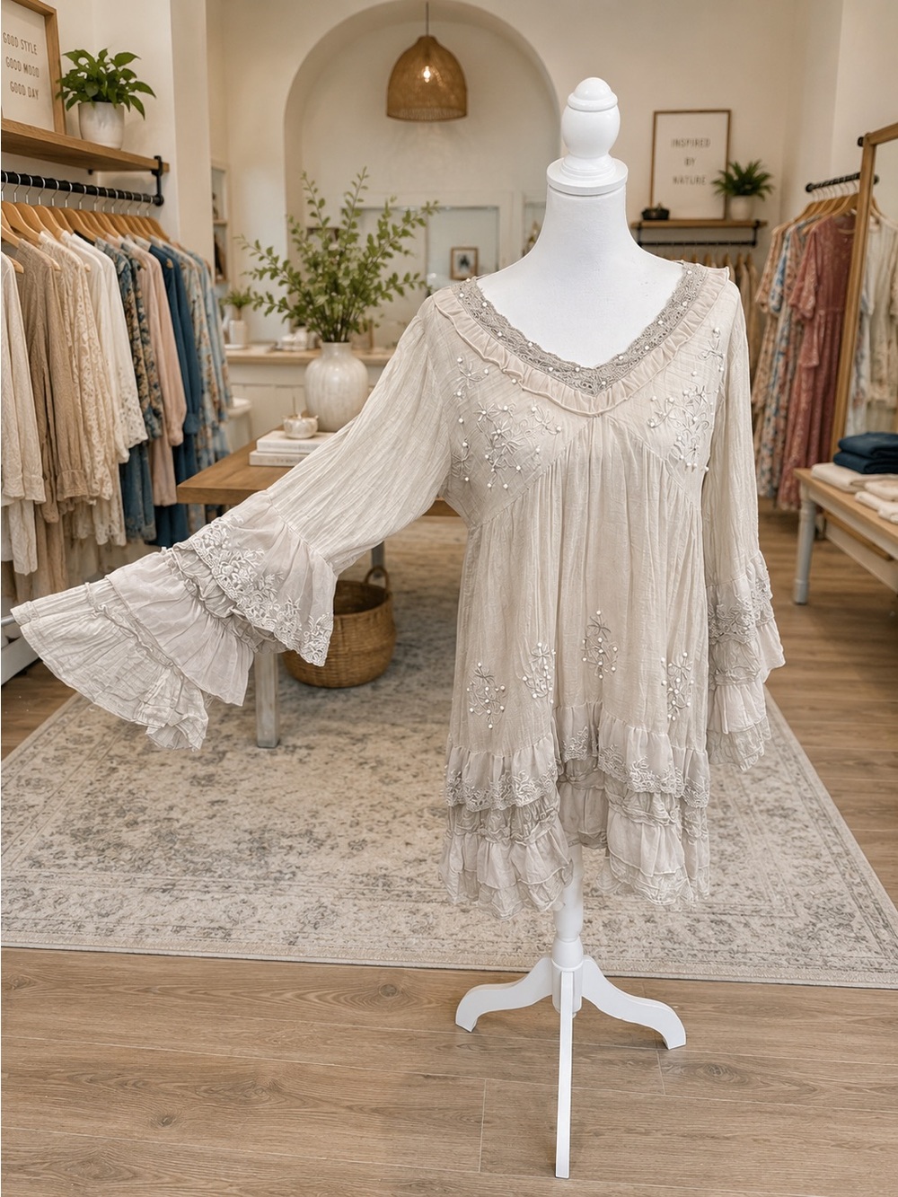 Sacred Threads Boho Embroidered Lace Tunic Dress Large